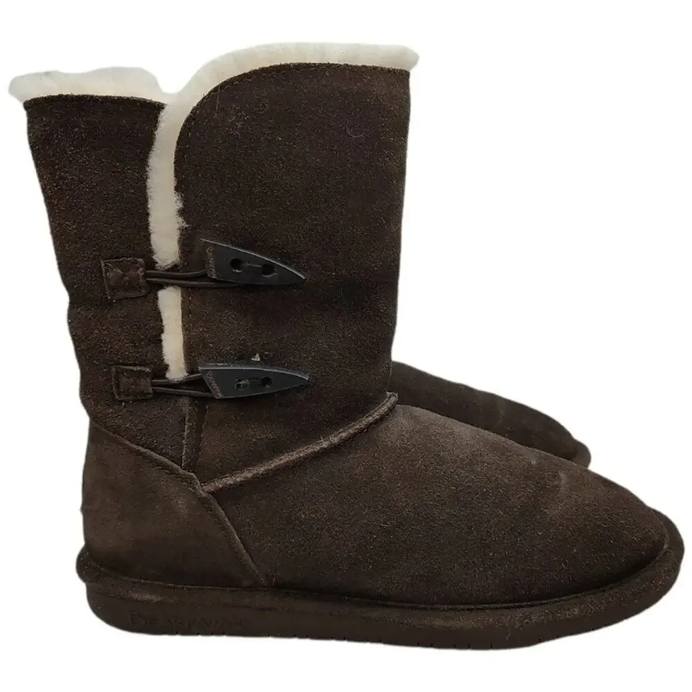 𝅺BEARPAW Abigail Brown Suede Sheepskin Wool Women's Size 10